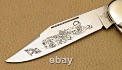 Vintage HEN & ROOSTER Solingen Yukon Folding Hunter Knife Bone Handles Mint