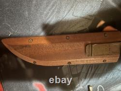 Vintage Hand Made Bowie Knife with wood sheath really cool