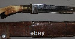 Vintage Hand Made Steel Hunting Knife With Hoof Handle And Leather Sheath