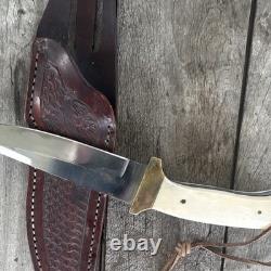 Vintage Handmade Bone Handle Fixed Blade Hunting Knife with Sheath