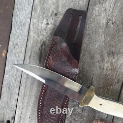 Vintage Handmade Bone Handle Fixed Blade Hunting Knife with Sheath
