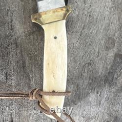 Vintage Handmade Bone Handle Fixed Blade Hunting Knife with Sheath