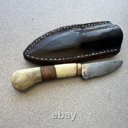 Vintage Handmade Hunting Knife Bone & Wood Handle Drop Point with Sheath
