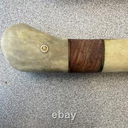 Vintage Handmade Hunting Knife Bone & Wood Handle Drop Point with Sheath