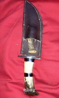 Vintage Handmade Hunting Knives Fixed Blade With Leather Sheath