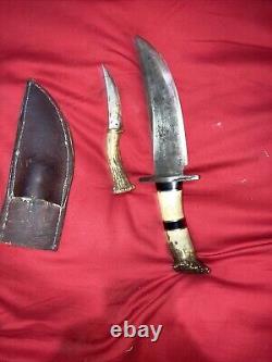 Vintage Handmade Hunting Knives Fixed Blade With Leather Sheath