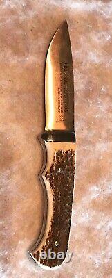 Vintage Hubertus Stag Fixed Blade Companion Hunting Knife with Leather Sheath