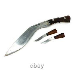 Vintage India Kukri Gurkha Fixed Blade Knife with Wood Handle Leather Sheath 3 pcs