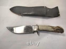 Vintage Indian Ridge Sheffield England Stag Handle Fixed Blade Hunting Knife