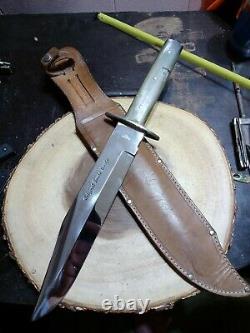 Vintage Itailian Knife Old Hefty XL Bowie Germany case hunting Survive Cowboys