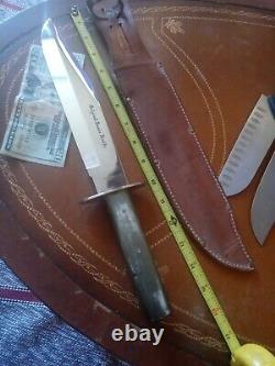 Vintage Itailian Knife Old Hefty XL Bowie Germany case hunting Survive Cowboys