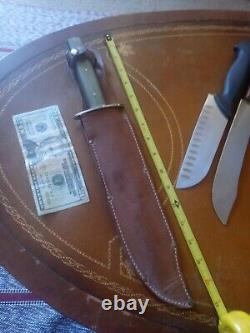 Vintage Itailian Knife Old Hefty XL Bowie Germany case hunting Survive Cowboys