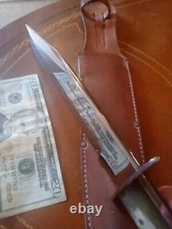 Vintage Itailian Knife Old Hefty XL Bowie Germany case hunting Survive Cowboys