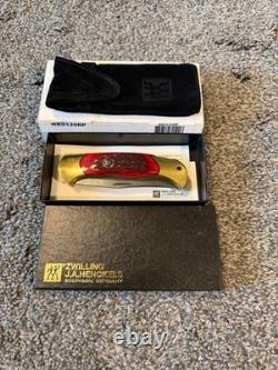 Vintage J A Henckels 4 Folding Lock Back Hunting Knife NOS Red Bone Rare