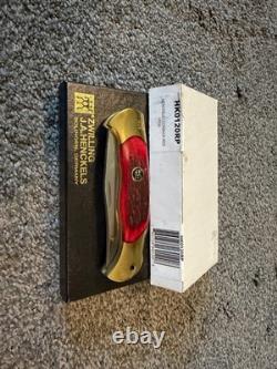 Vintage J A Henckels 4 Folding Lock Back Hunting Knife NOS Red Bone Rare