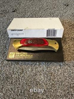 Vintage J A Henckels 4 Folding Lock Back Hunting Knife NOS Red Bone Rare