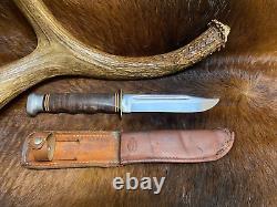 Vintage KA-BAR 1207 Fixed Blade Knife with Leather Sheath, 11