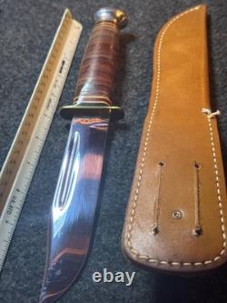 Vintage KA-BAR 1207 USA 6 Stacked Leather Hunting Knife & Original Sheath MINT