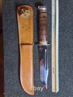 Vintage KA-BAR 1207 USA 6 Stacked Leather Hunting Knife & Original Sheath MINT