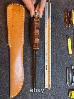Vintage KA-BAR 1207 USA 6 Stacked Leather Hunting Knife & Original Sheath MINT