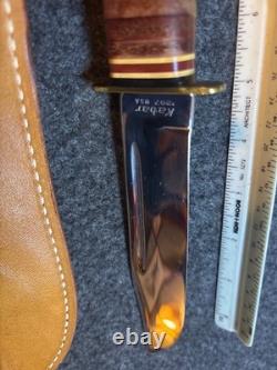 Vintage KA-BAR 1207 USA 6 Stacked Leather Hunting Knife & Original Sheath MINT