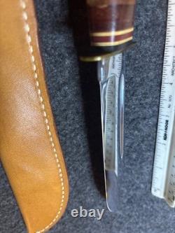 Vintage KA-BAR 1207 USA 6 Stacked Leather Hunting Knife & Original Sheath MINT