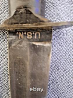 Vintage KA-BAR Fixed Blade Knife, USN Marked with Leather carrier