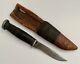Vintage KA-BAR Olean, NY Hunting Knife WithHandcarved Wood Sheath 5 Blade