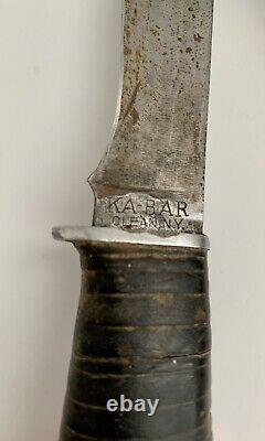 Vintage KA-BAR Olean, NY Hunting Knife WithHandcarved Wood Sheath 5 Blade