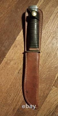 Vintage Ka Bar 1207 USA Fighting Knife Fixed Blade Sawback/ Leather Sheath Read