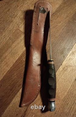 Vintage Ka Bar 1207 USA Fighting Knife Fixed Blade Sawback/ Leather Sheath Read