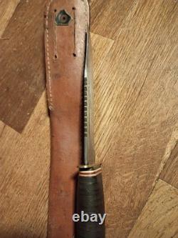 Vintage Ka Bar 1207 USA Fighting Knife Fixed Blade Sawback/ Leather Sheath Read