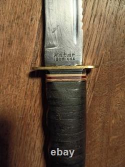 Vintage Ka Bar 1207 USA Fighting Knife Fixed Blade Sawback/ Leather Sheath Read