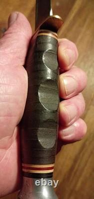 Vintage Ka Bar 1207 USA Fighting Knife Fixed Blade Sawback/ Leather Sheath Read