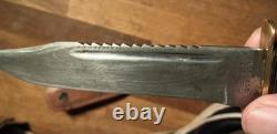 Vintage Ka Bar 1207 USA Fighting Knife Fixed Blade Sawback/ Leather Sheath Read