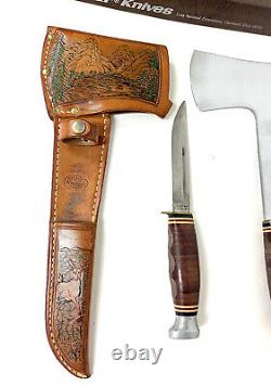 Vintage Ka-Bar Axe & Knife Combo Set w Custom Leather Sheath KABAR 1331 & 1232