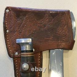 Vintage Ka-Bar Axe & Knife Combo Set with Engraved Leather Sheath KABAR Ax