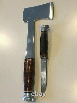 Vintage Ka-Bar Axe & Knife Combo Set with Engraved Leather Sheath KABAR Ax