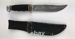 Vintage Kabar Bowie Hunting Knife Fixed Blade With Leather Sheath