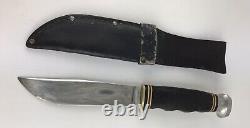 Vintage Kabar Bowie Hunting Knife Fixed Blade With Leather Sheath