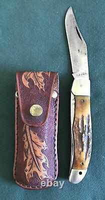Vintage Kabar USA 1940s-50s Old Stag Handle Hunting Folding Knife Rare Os