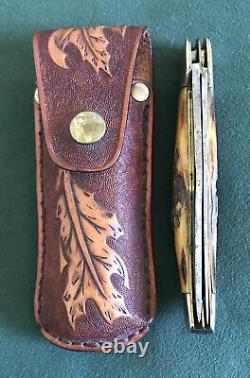 Vintage Kabar USA 1940s-50s Old Stag Handle Hunting Folding Knife Rare Os