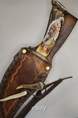 Vintage Ken Richardson 12 Antler knife with RARE Chief's Head Design (3002)