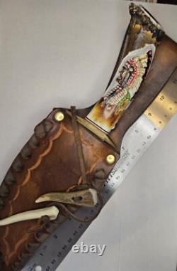 Vintage Ken Richardson 12 Antler knife with RARE Chief's Head Design (3002)
