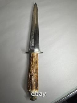 Vintage Kinfolks Stag Handle Hunting Knife with Orig Leather Sheath 8 Blade