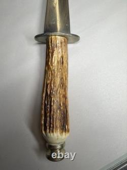 Vintage Kinfolks Stag Handle Hunting Knife with Orig Leather Sheath 8 Blade