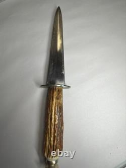 Vintage Kinfolks Stag Handle Hunting Knife with Orig Leather Sheath 8 Blade