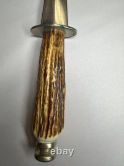 Vintage Kinfolks Stag Handle Hunting Knife with Orig Leather Sheath 8 Blade