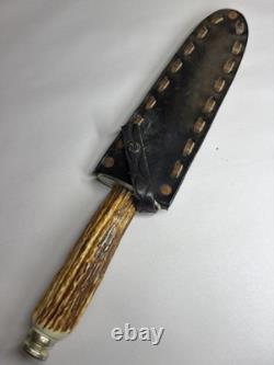 Vintage Kinfolks Stag Handle Hunting Knife with Orig Leather Sheath 8 Blade