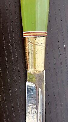 Vintage Knife Hand Made Iisakki Järvenpää Jadeite Handle Leather sheath Finland